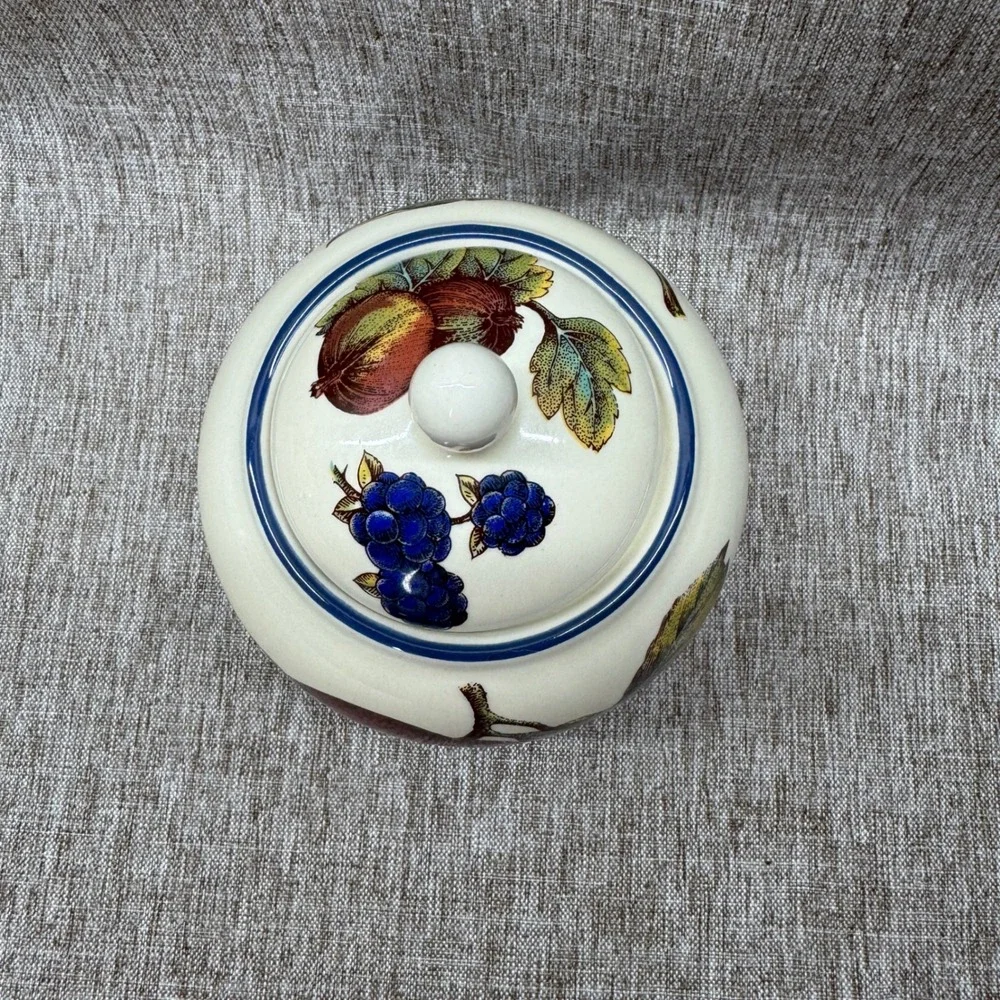 Vintage Pier 1 Macintosh Earthenware Sugar Bowl W/ Lid Macintosh Pears Berries